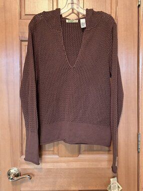 STAMP 10 Brown Open Weave Hooded Sweater Large NWT